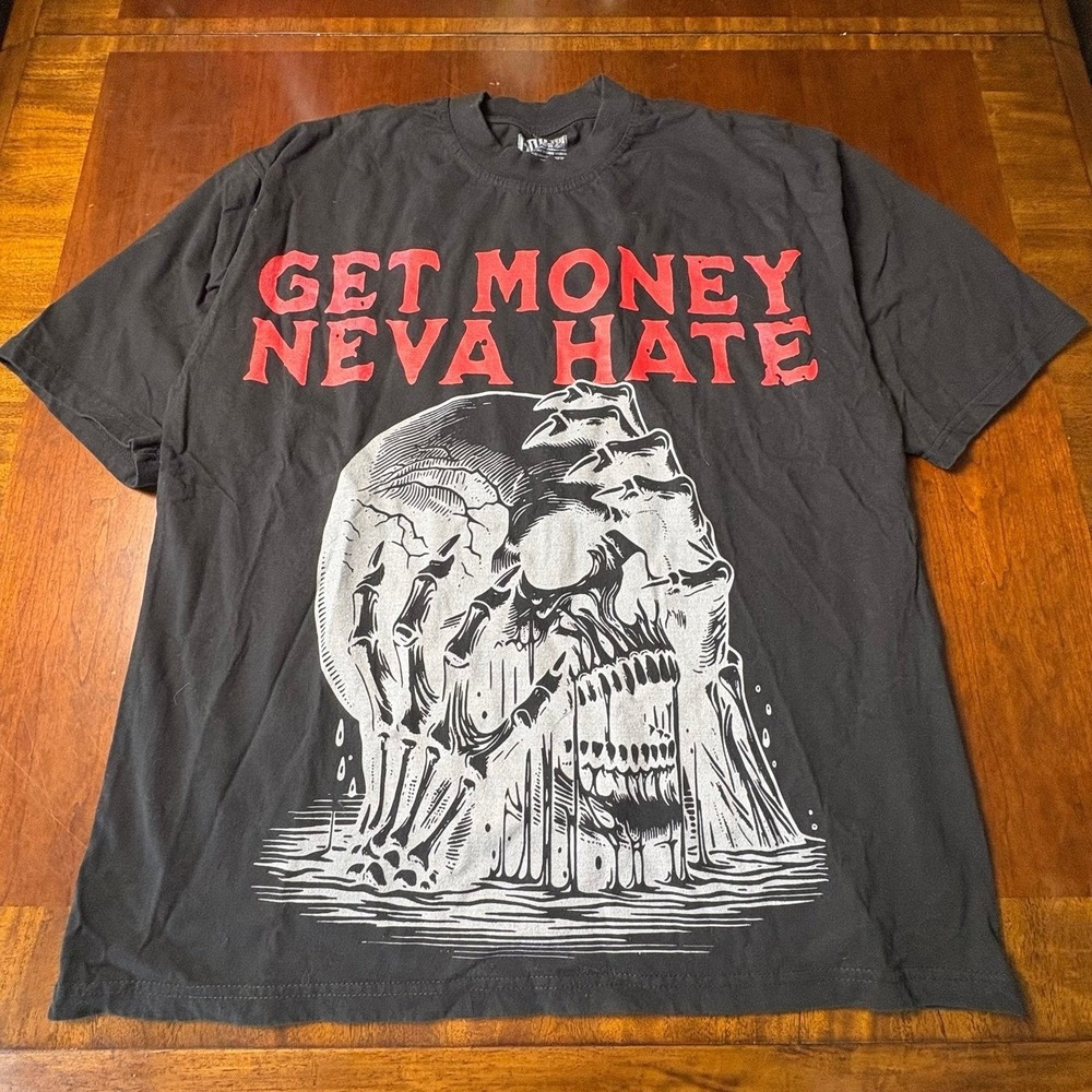 Get Money Neva Hate Skull Graphic T-Shirt XL